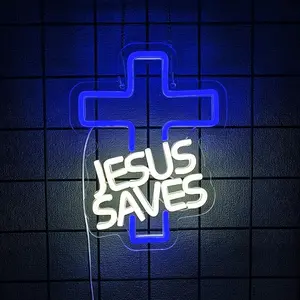 Jesus Redeemer Cross Neon Wall Decor, Easter Bedroom Neon Lights, LED Business Sign, Suitable for Men's Space, Bar Restaurant Christmas Gift, Lighting, Led Atmosphere Lamp
