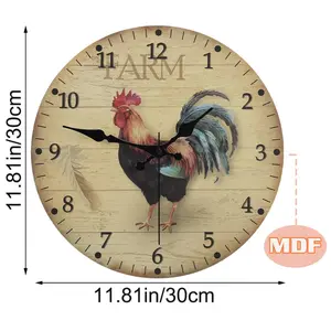12-Inch Quiet Wall Clocks Featuring an Adorable Rooster Design, Wooden Decorative Clock for Nurseries, Battery-Powered, Ideal for Living Rooms, Home Offices, Classrooms, Christmas And Birthday Presents
