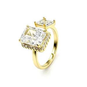 MEIITRUE 14K Gold Plated 5A Cubic Zirconia Rings for Women, Open Adjustable Luxury Sparkle Statement Jewelry