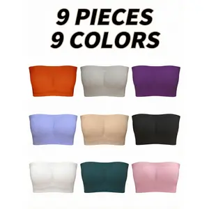 9-Pack Strapless Longline Bandeau Bra with Removable Padding Backless Invisible Support for Women Breathable Fabric Perfect for Everyday & Special Outfits