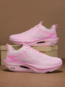 Unisex Light Gray-White-Green-Pink Versatile Air Cushion Running Shoes: Light Trendy Running Style, Multi-Color Block, Air Cushion Structure, Breathable Mesh. Ideal for Daily Social & Running Sports.