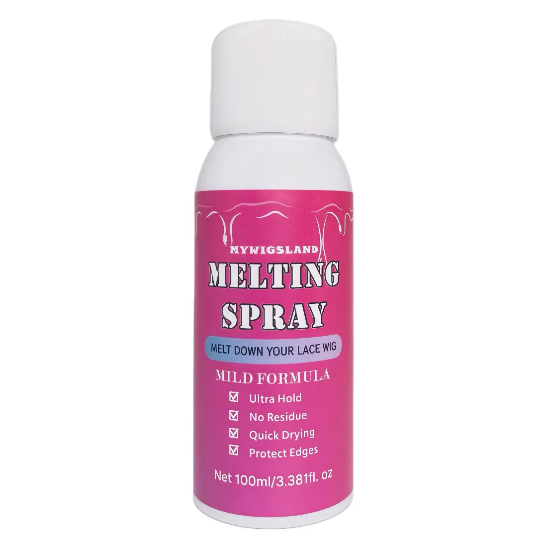 mywigsland Ultra Hold Lace Melting Spray, Quick Drying Formula for Glueless Wig Install, No Residue and Gentle on Skin, 3.38 fl. oz., Protect Edges, Lace Front Wig, Bald Cap, Secure Fit, Invisible Bond, Mild Formula, Haircare, Lace Wigs