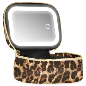 Portable Makeup Bag with LED Light & Mirror, Removable Battery-Powered Travel Cosmetic Case, Makeup Organizer Pouch & Box for Women, Makeup Storage Box