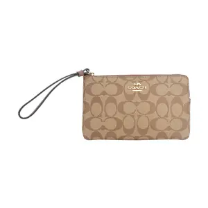 COACH Corner Zip 19 Coated Canvas Wristlet in Khaki for Women