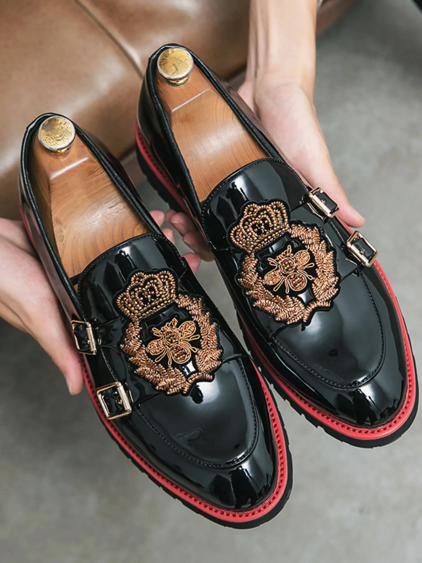 Men's Business Embroidered Design Slip on Dress Shoes, Fashionable Pointed Toe PU Leather Footwear for Work Office, Male All-match Commuter Shoes for Daily Wear, Rubber, Business Style Shoes