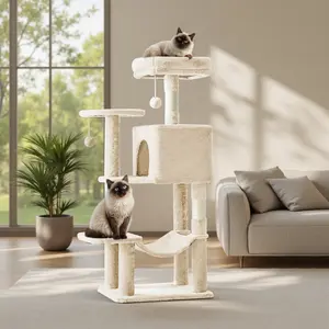 44 inch Cat Tree Tower, Multi-Cat Climbing Tower with Condo, Natural Sisal Scratching Posts, Extended Platform, Hammock, Pet House for Indoor Cats and Kittens Play