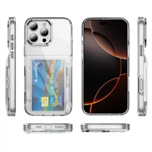 Flip transparent card holder mobile phone case for iPhone 16|15|14|13|12|11|PRO PLUS MAX full cover hard TPU shockproof protection anti-fall shell|anti-fall card holder with bracket|Dual card slot design