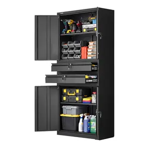 【Father's Day Gift】VEVOR All Steel Metal Storage Cabinet, Concealed Storage Cabinet with 4 Locking Doors, 2 Drawers & Adjustable Multi-Compartment Shelves, 180 lbs Shelf Load Capacity, 70.87" Tall for Garage & Home Office, Concealed Storage Cabinets, Adju