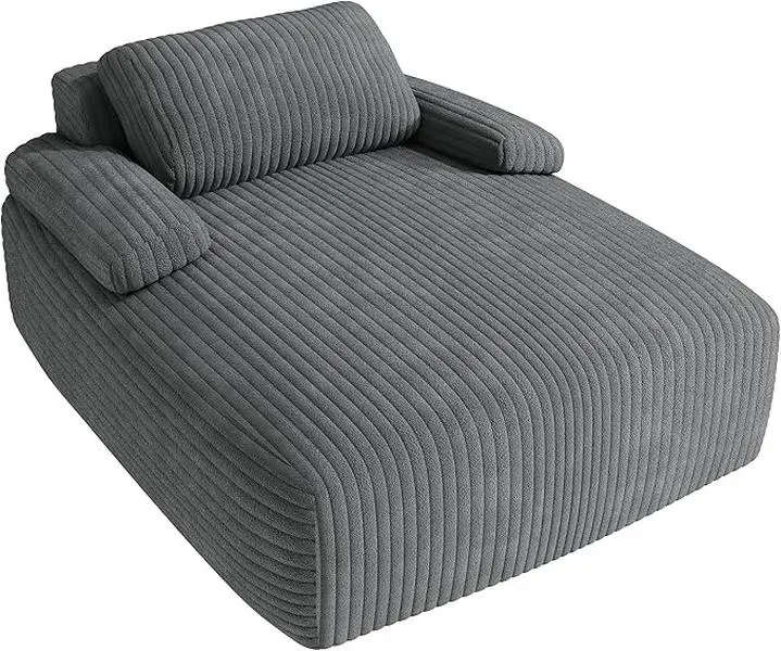 YITAHOME 67"L x 55"W Chaise Lounge Chair Indoor, Oversized Corduroy Upholstered Boneless Sofa Bed, Deep-Seat Sleeper Couch, Reading Chair, Cloud Sofa Couch for Living Room, No Assembly Required, Grey