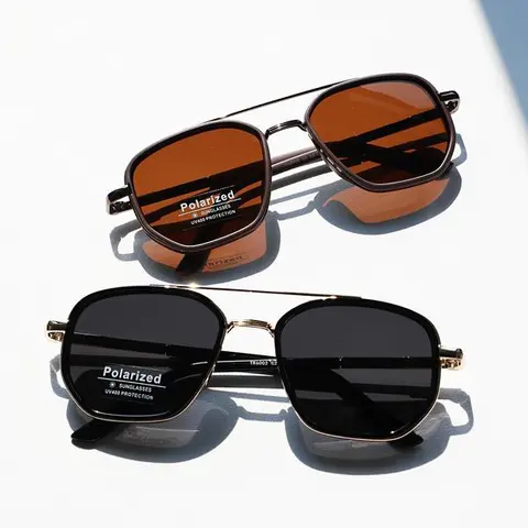 Unisex Vintage Polarized Double-Bridge Sunglasses - Fashionable Frames, Versatile Design, Eyewear Fashion Accessory for Travel, Outdoor Activities - Enhances Visibility, Better Nighttime Vision
