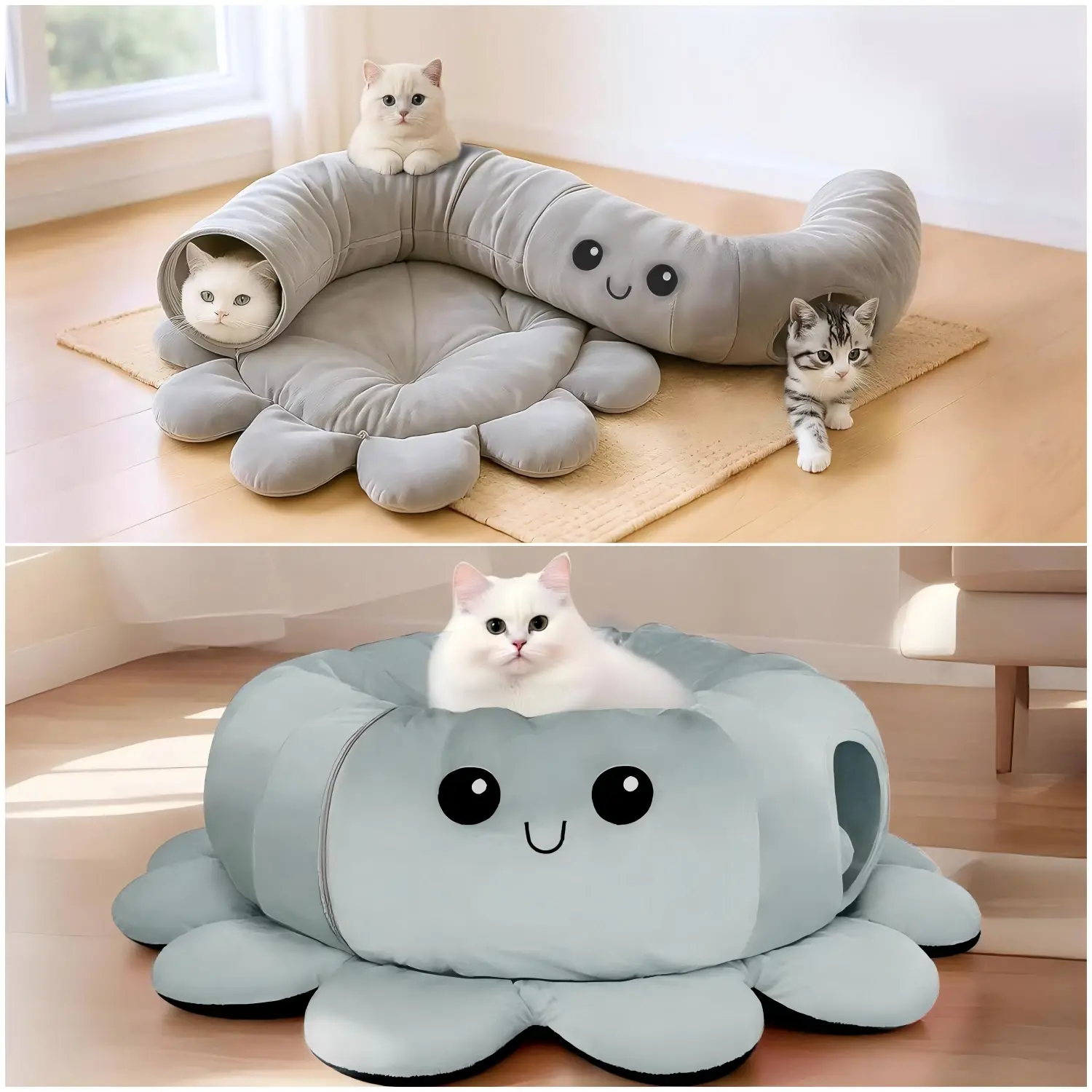 2-in-1 Cat Tunnel Bed with a 20-Piece Cat Toy Set—Machine-Washable, Breathable Cat Hiding and Play Tunnel Bed for Indoor Cats #backtoschool Cat Accessories