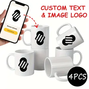 2026  11oz Heat Transfer White Mug 4pcs for Family Gatherings - Customizable Corporate Cup Logo, Events - Personalized with Photos, Messages, Designs - Elegant White Coffee Cup, Ideal for Employee Gifts, Corporate Events, Marketing - Durable Hot/Cold