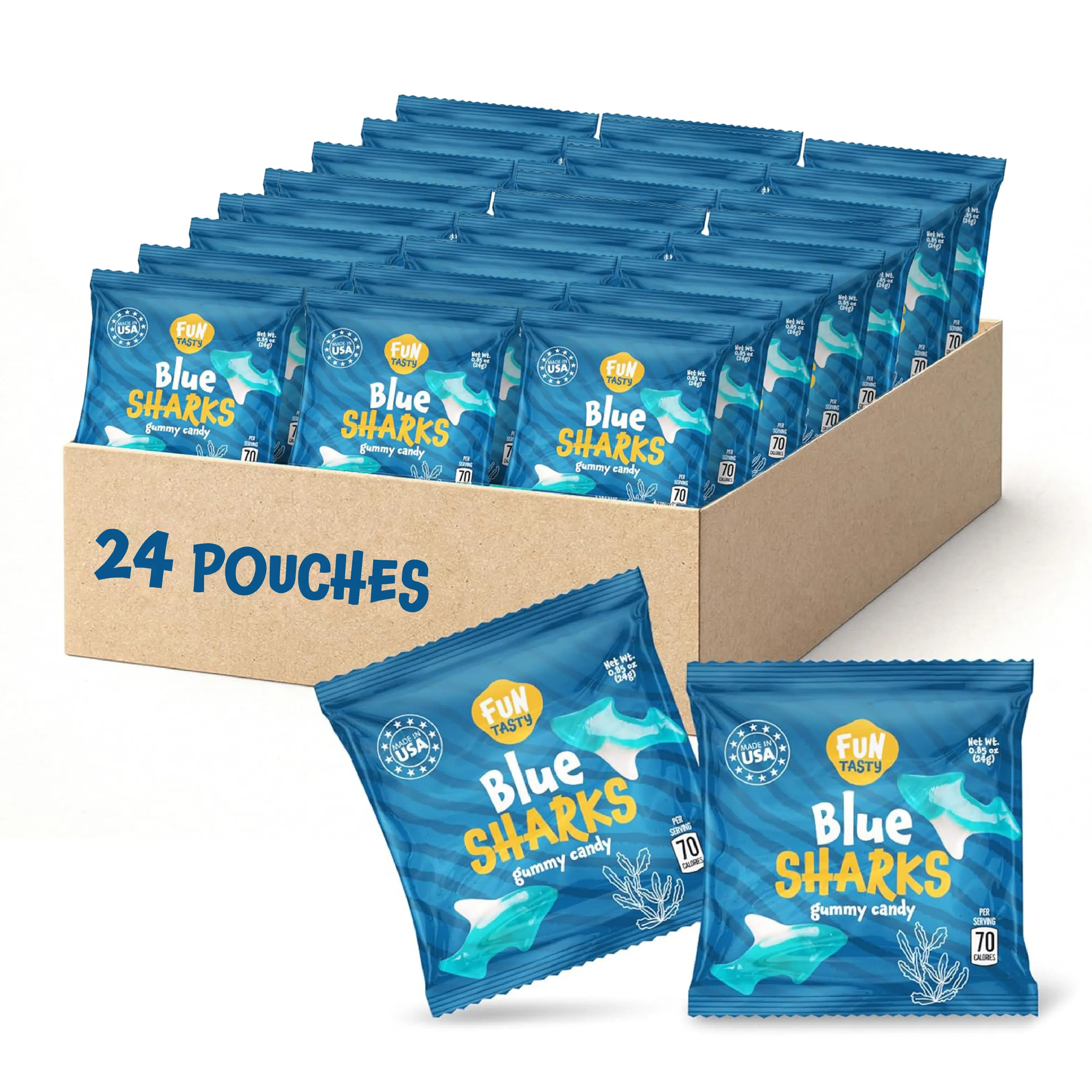 Gummy Sharks, Blue Shark Gummies Individually Wrapped - 24 Packs | Blue Raspberry Candy, Blue Candy for Goodie Bags, Party Favors