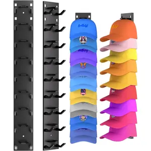 No Drill Hat Rack 2 Pack, 16 Slot Wall Hat Organizer for Baseball Caps, Dual Hanging Hat Hanger for Closet, Space Saving Cap Holder, Sturdy One-Piece Design, No Damage to Walls, Perfect for Bedroom, Dorm, Entryway, Renter Friendly