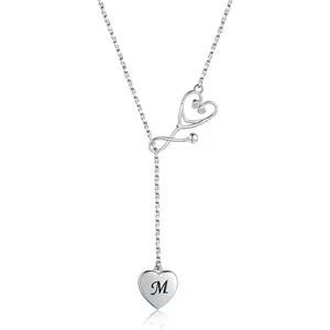 Nurse Stethoscope Necklace for Women - 925 Sterling Silver Initial Letter Doctor Stethoscope Pendant Doctor Nurse Medical Student Jewelry Graduation Gift