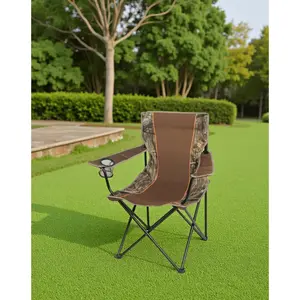 Steel-Frame Camo Chair With Soft Arms - Portable, Durable For Camping/Hunting, 250 Lb Capacity - Mesh Cup Holder, Tear-Resistant