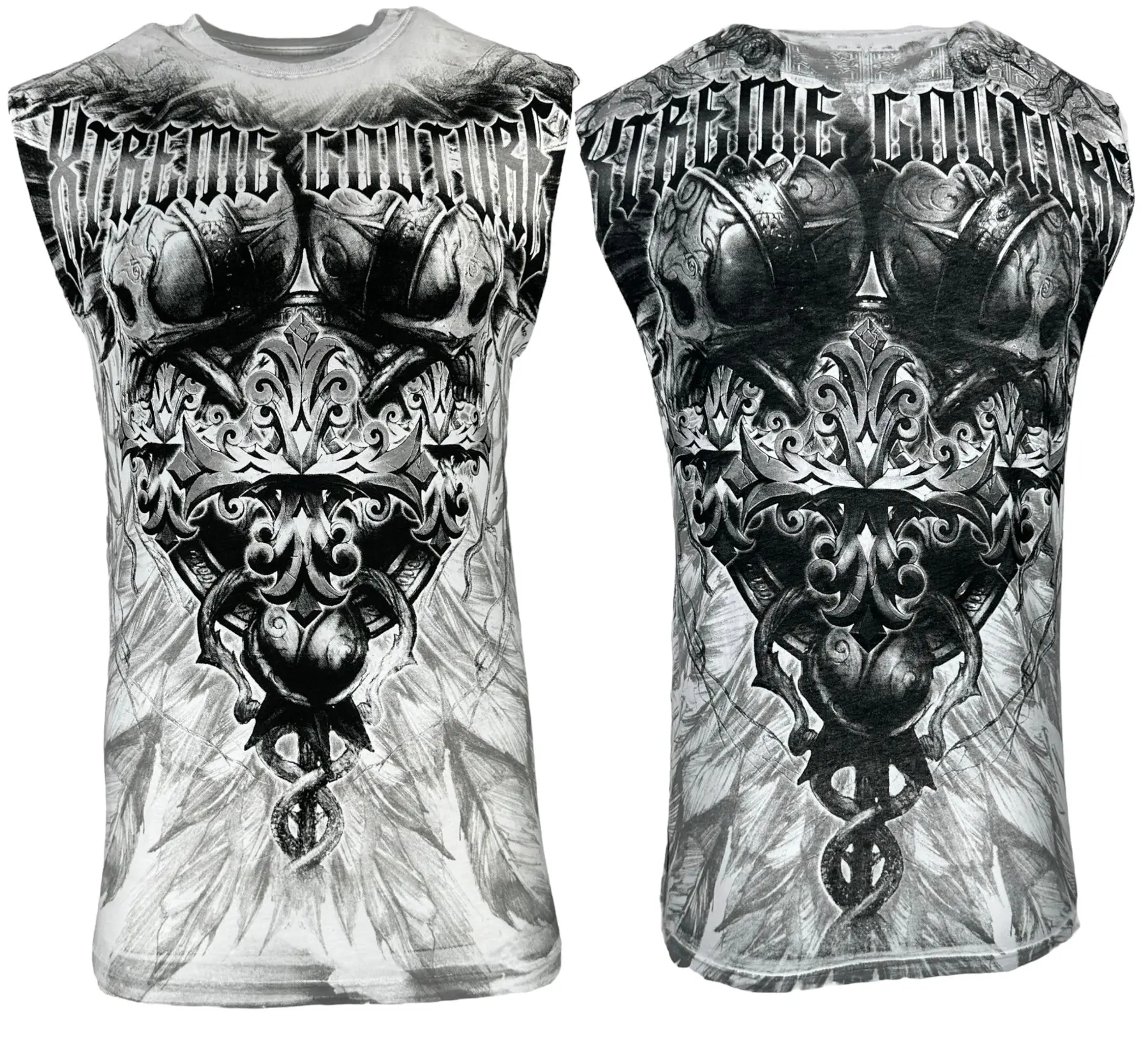Xtreme Couture By Affliction Men's Slim-Fitting Cotton Crew Neck T-Shirt, Front-To-Back Printed Casual Muscle Tank Top, Menswear Undershirt