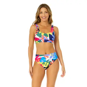 Women's Tropic Stamp Asymmetric Ring Bralette Bikini Top