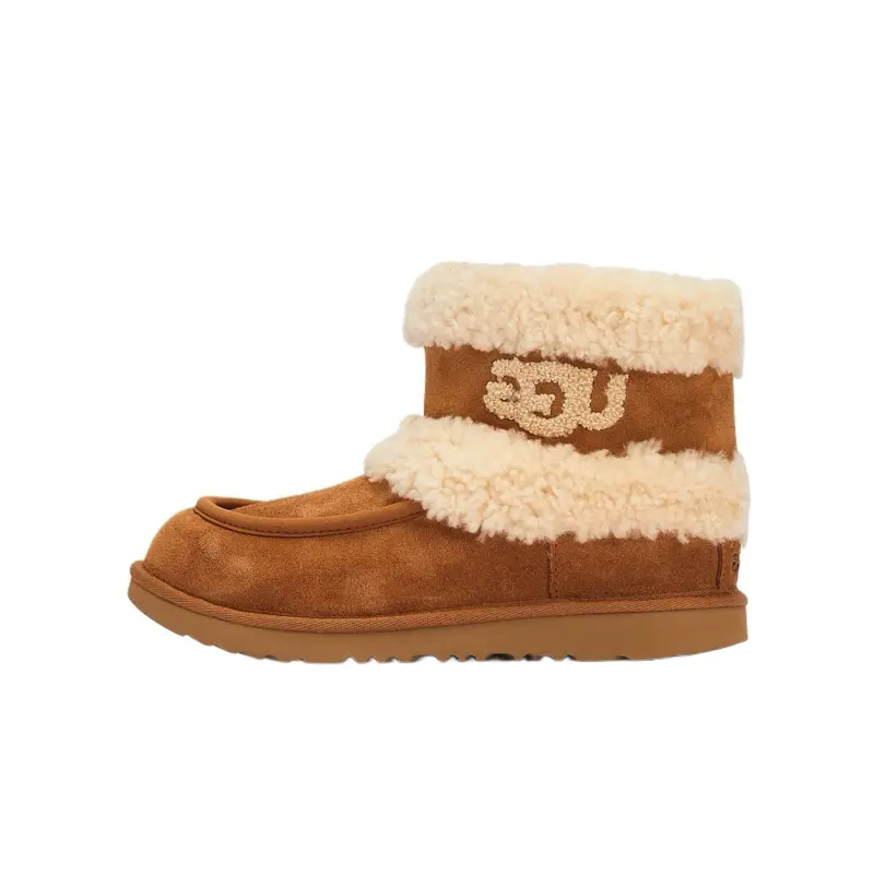 UGG Kids' Ultra Mini Fluff Boot, Low-Cut Chestnut Style in Plush Sheepskin with a Cozy Fluffy Collar for Casual Wear, Footwear, Slip On, Kids Sizes, Cool Weather, Shoes, Insulated