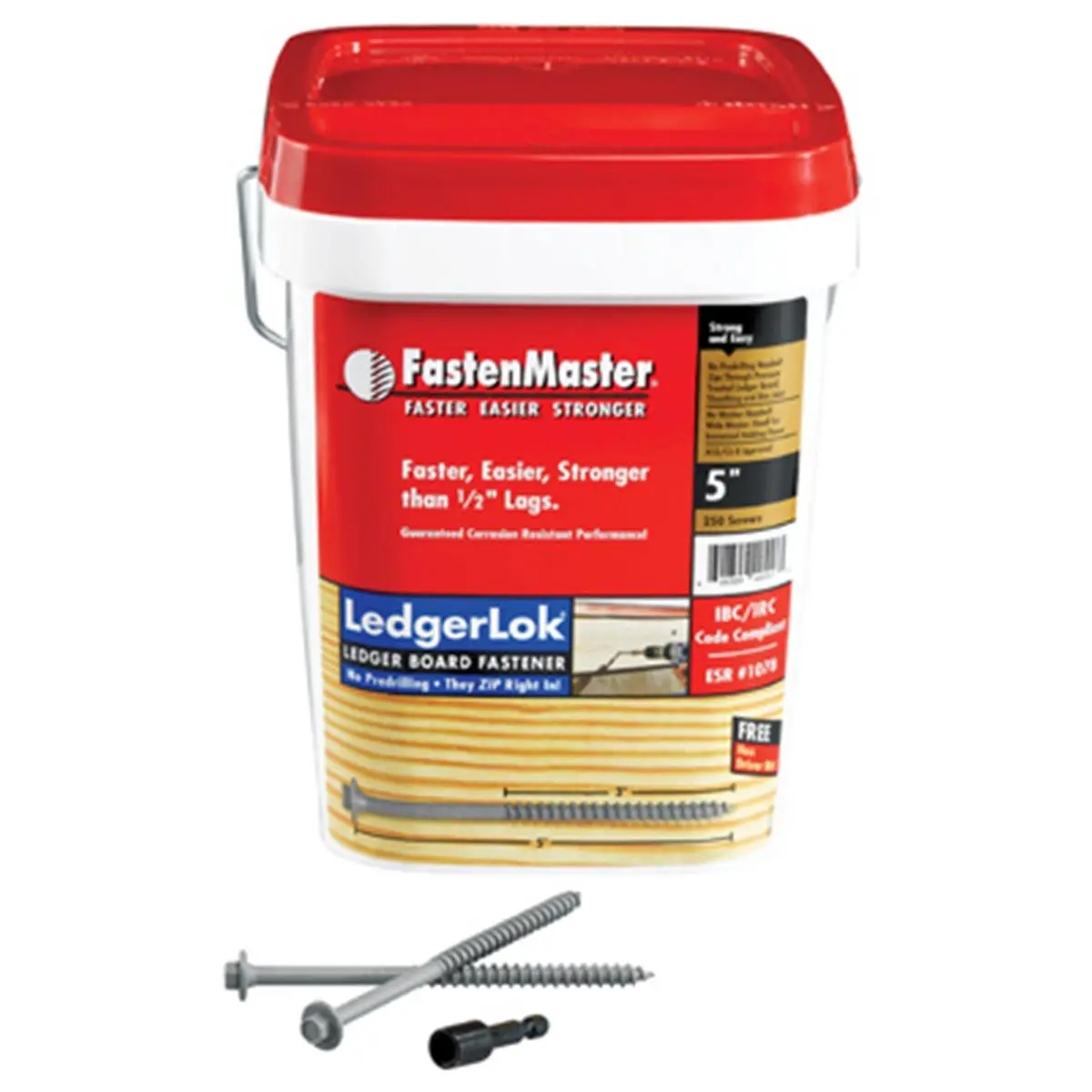 FastenMaster FMLL005B-250 5 in. Ledgerlok Screws, 250-Pack, 21.3 lbs, 9.5x7.5x10 in, Pre-Drilling-Free House Installation Fasteners, Faster, Easier, Stronger Than 1/2"-Lags