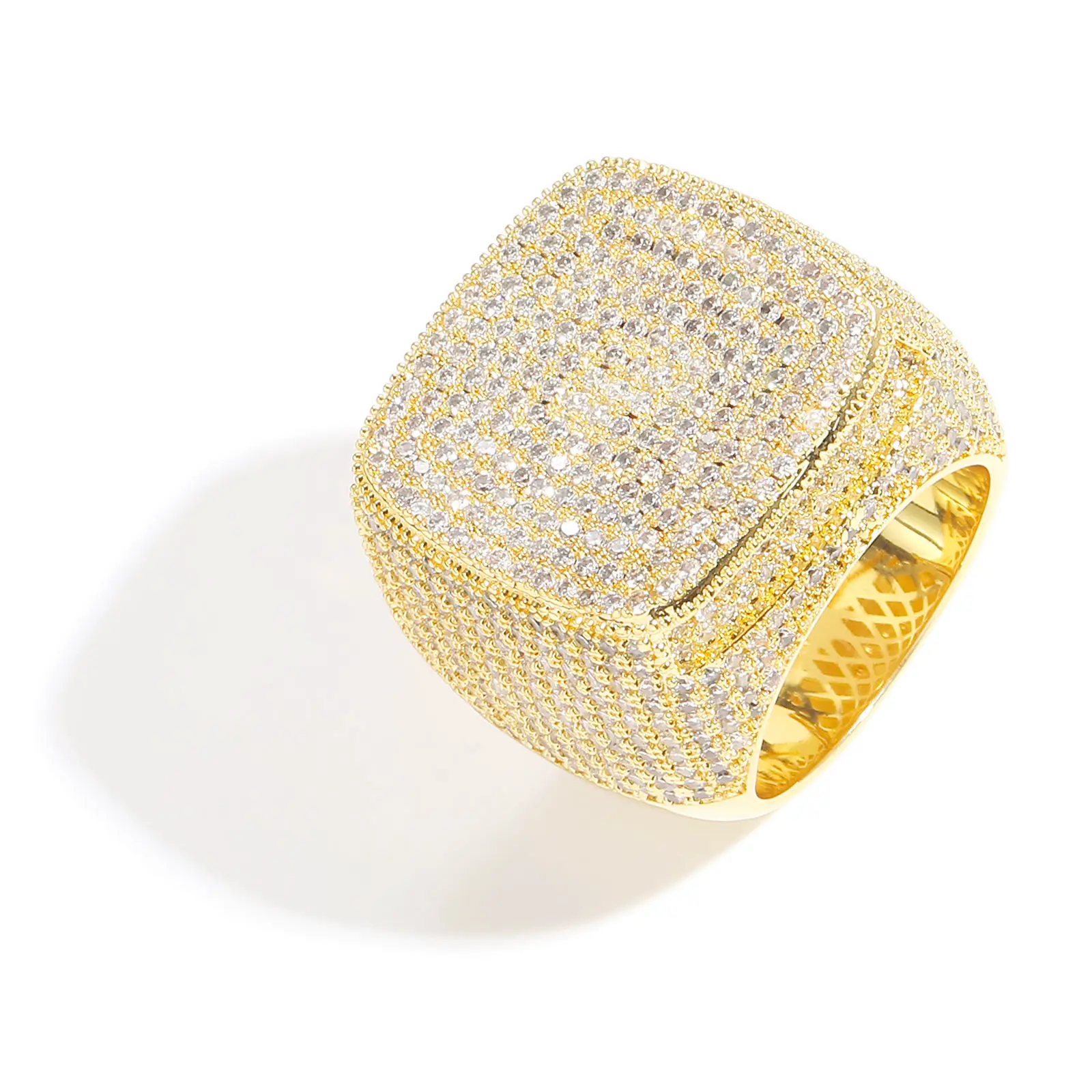 2026 Men's Full Diamond Square Ring Exaggerated 3D Micro Paved 5A Zircon Hip-Hop Ring Bold Trendy Fashion Bling promise ring