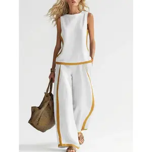 2026 Blend Two Piece Set for WomenSleeveless Color Block Top Wide Leg PantsSet Casual Summer Outfit Womenswear # Set #WideLegPants # ColorBlock # SummerOutfit# BohoFashion # CasualWear # Outfit of theDay # WomensFashion