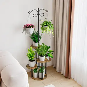 Plant Stand Indoor 5 Tier 8 Potted with hook hanging basket Multiple Flower Pot Holder for Patio Garden Balcony Living Room Corner (5 Tier with hook)