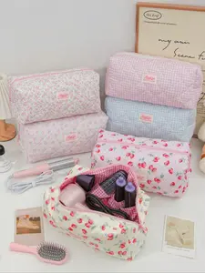 Cute Large-Capacity Strawberry/Floral Pattern Hair Dryer Storage Bag, Multi-Compartment Curling Iron Organizer