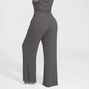 FeelinGirl Women's Home Wear Bottoms - Stretchy & Breathable Loose Wide-Leg Pants with Elastic Waistband & Side Pockets for Comfortable Everyday Wear