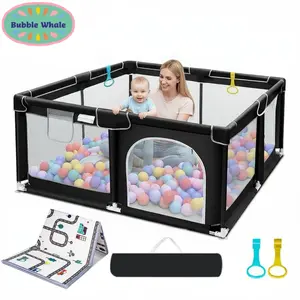 Baby playpen  with a non-slip mat and a storage bag. Suitable for both indoor and outdoor use, this door-mounted children's activity center/portable play area is perfect for infants and toddlers