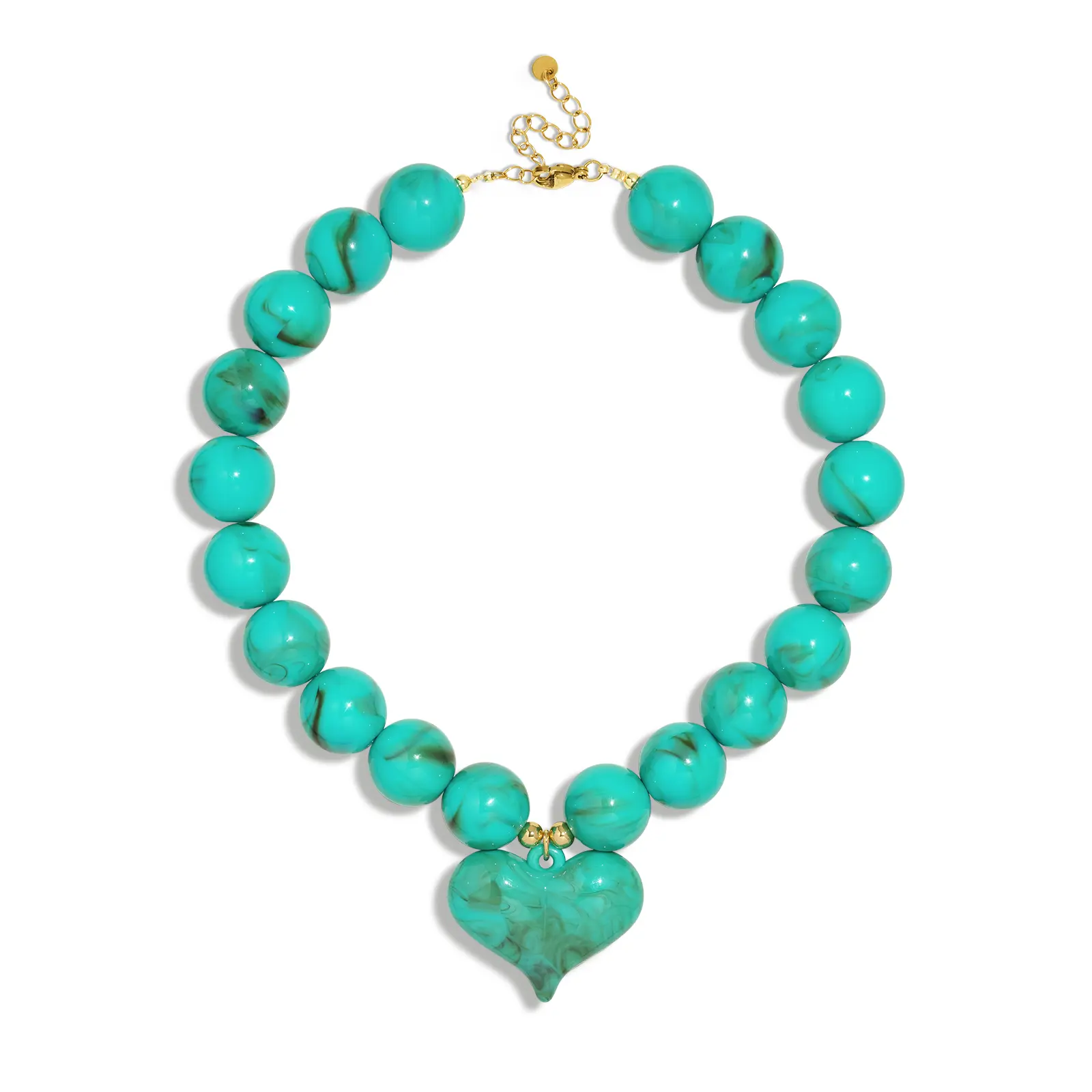 DoDoBeads Chunky Resin Heart Necklace, Handmade Turquoise Beaded Statement Necklace for Women, Gifts for Women