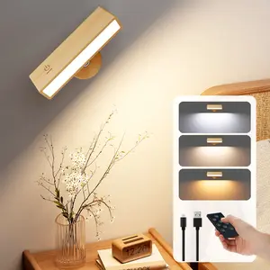 LED Wall Sconces with Remote Beech Wood Wireless Cordless Wall Lights with 3 Color Temperature for Bedroom Living Room Bedside lamp Dimmable Warm White Lighting Modes Adjustable Led Corner Lamp Led Desk Lamp lights lamp lights for bedroom