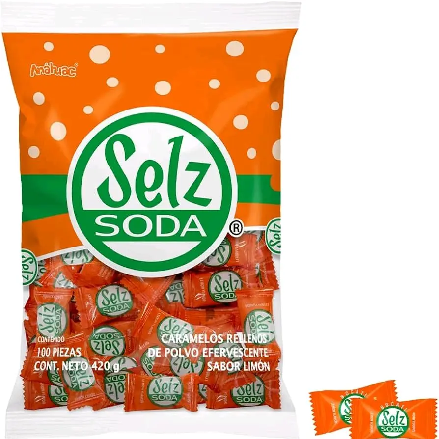 Selz soda - Effervescent powder filled, candies lemon flavor (1 bag with 100 pieces)
