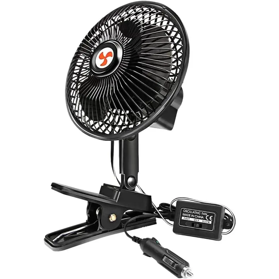 12 Volt Oscillating Fan, 6" Portable Car Fan With Car Cigarette Lighter, 360° Cooling Ventilation, Car DC Clip Fan, 12v Fan for Truck,RV,Car (Cord Length 5FT)