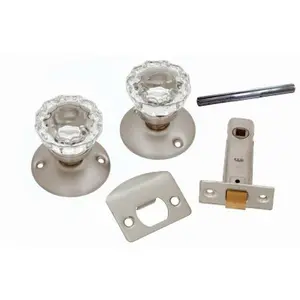 212 MAIN Passage Door Latch Set, Satin Nickel Glass Knobs, Premium Door Hardware