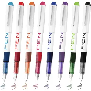 8 Pack Assorted Colors Fine Point Disposable Fountain Pens with Stainless Steel Nib, Smooth Writing for Calligraphy Journaling Drafting Sketching Doodling & Gifts