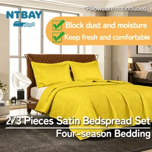 NTBAY Silk Satin Quilt Set, Geometric Pattern Bedspread Luxury Quilted Coverlet Set for All Seasons
