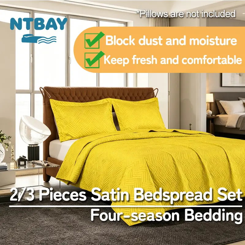 NTBAY Silk Satin Quilt Set, Geometric Pattern Bedspread Luxury Quilted Coverlet Set for All Seasons