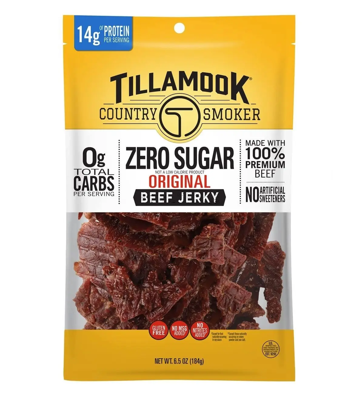 Tillamook Country Smoker Keto Friendly Zero Sugar Beef Jerky, Original, 6.5 Ounce