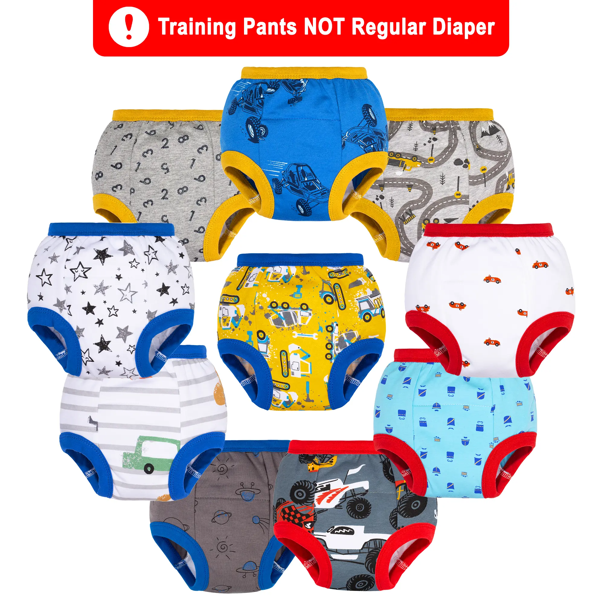 Kids' Washable Potty Training Pants 10-Pack, Cotton Toddler Underwear, Diaper Training Underwear for Boys, Diaper Training Pants