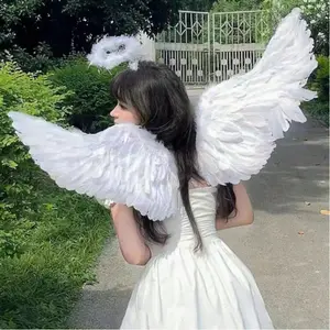 Angel Wings Costume Accessories Set, Paper Feather Wings for Party Wedding Performance Holiday Decor, Multifunctional Affordable Party Supplies, Party Event Props