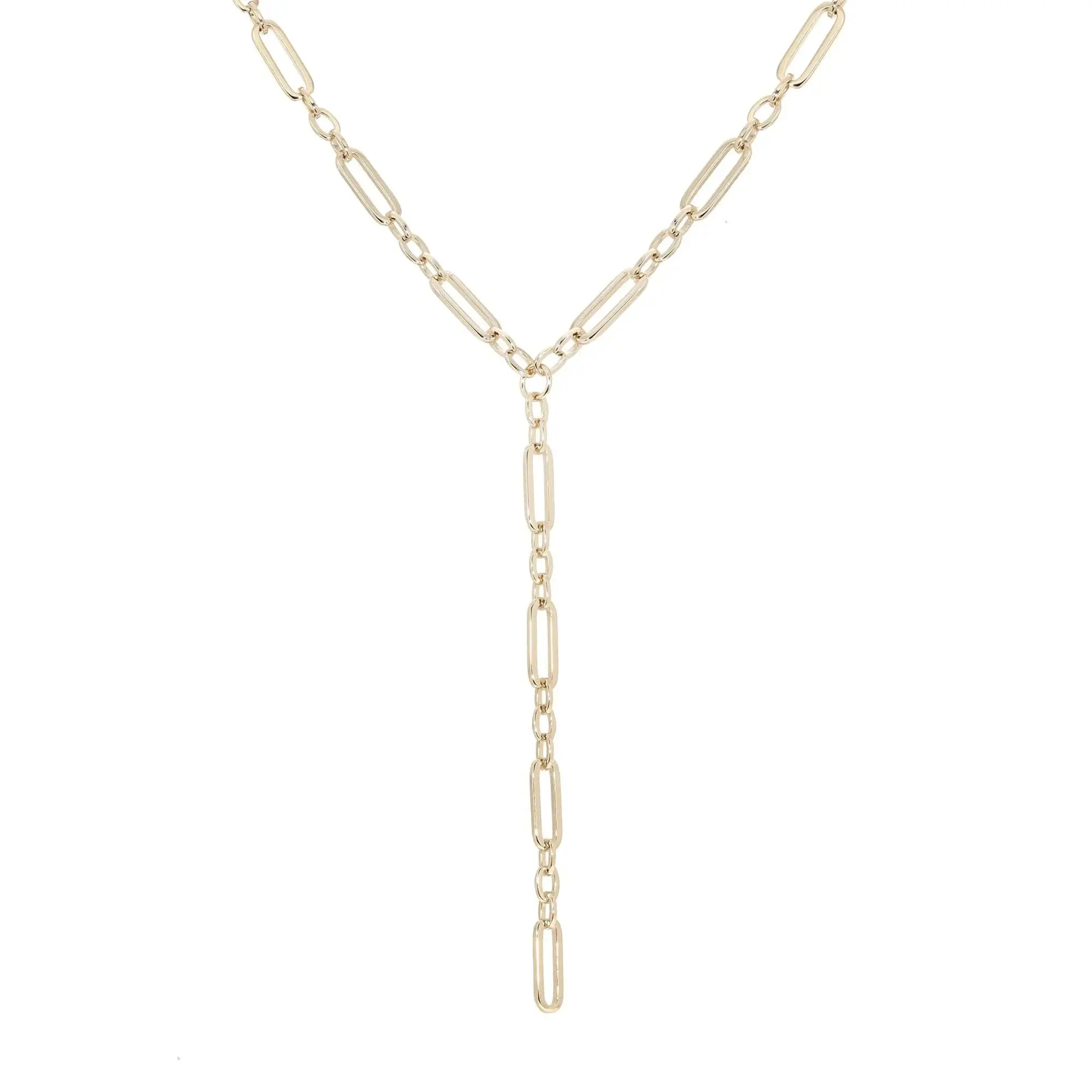 Dean Lariat Necklace with Chain Design and Pendant in Gold Finish