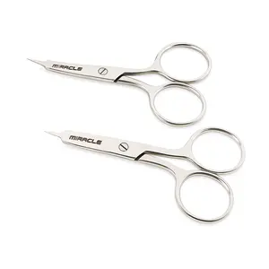 MIRACLE 2 PC Cuticle Scissors Set – 4 Inch Ultra Fine Curved & Straight Blade Nail Scissors – Precision Tip Manicure & Pedicure Set – Stainless Steel Beauty Tools for Eyebrow, Eyelash & Cuticle Care