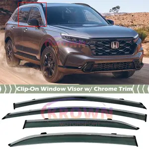 FITS 2023-2026 HONDA CR-V JDM SMOKE TINTED CLIP-ON WINDOW VISOR W/ CHROME TRIM RAIN GUARD