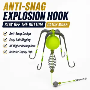 Anti-Snag Explosion Hook Fishing Rig, Off-Bottom Feeder Cage Bait Rig, Multi-Hook Chum Cage Holder, Easy Bait Loading Bottom Rig for Carp Catfish Bass, Freshwater Fishing Tackle for Big Fish
