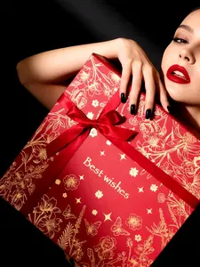 Amalee Large Gift Box with Magnetic Lid 12x12x4 Inches, Red Present Packaging Box, No Glue Needed Tool-Free, Includes Ribbon Card Filler Paper for Wedding, Birthday, Christmas Gift Packaging