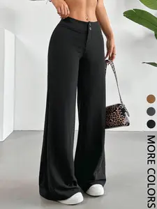 Women's High Waist Flare Straight Leg Pants, Flared, Casual Plain Basic Design, Fitted H-Type, Long Regular Length, All Seasons Wear
