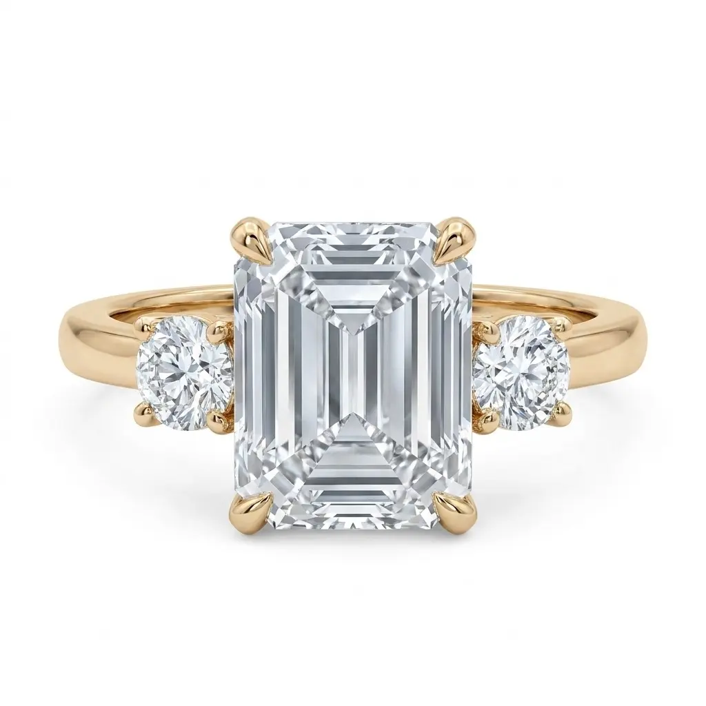 Gold Modern Fashion Square Ring, Unique and Dazzling Zircon Ring, Synthetic Moissanite Ring, Engagement Gift