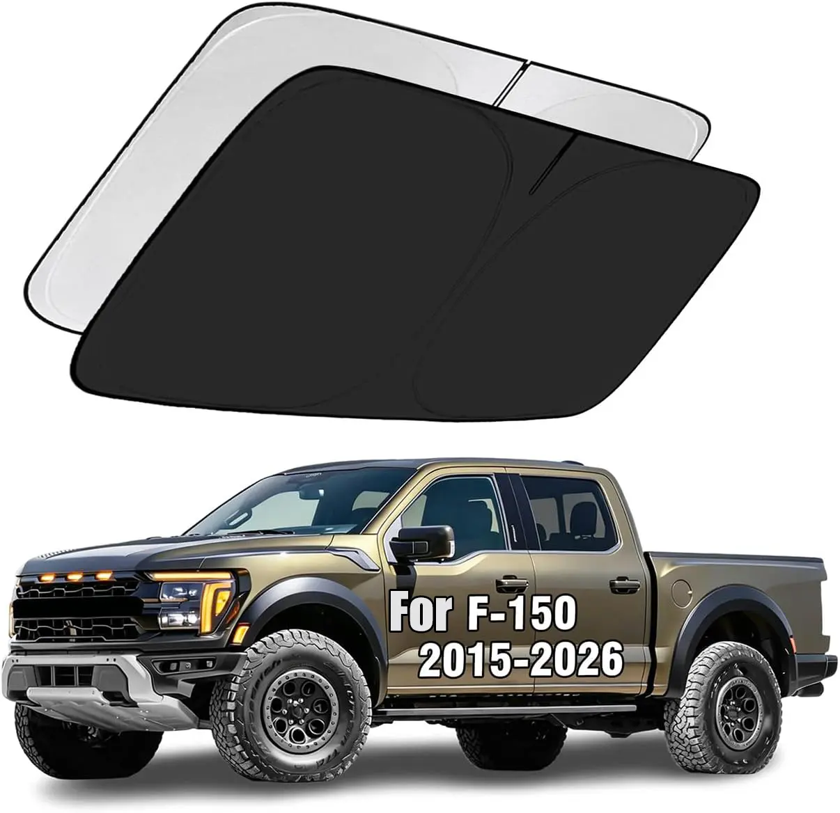 Windshield Sun Shade For 2015-2025 2026 Ford F150 F250 F350 Accessories Super Crew Cab, Super Cab, Regular Cab 63"x34" Window Sunshade Sun Visor Protector Foldable Blocks UV Rays Keep Your Car Cooler