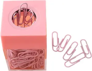 Pink Magnetic Paper Cilp Dispenser Holder Clear Acrylic Paper Clip Organizers with Magnetic Top for Desk Cute Office Binder Clip, Holders Office and School Supplies Holders